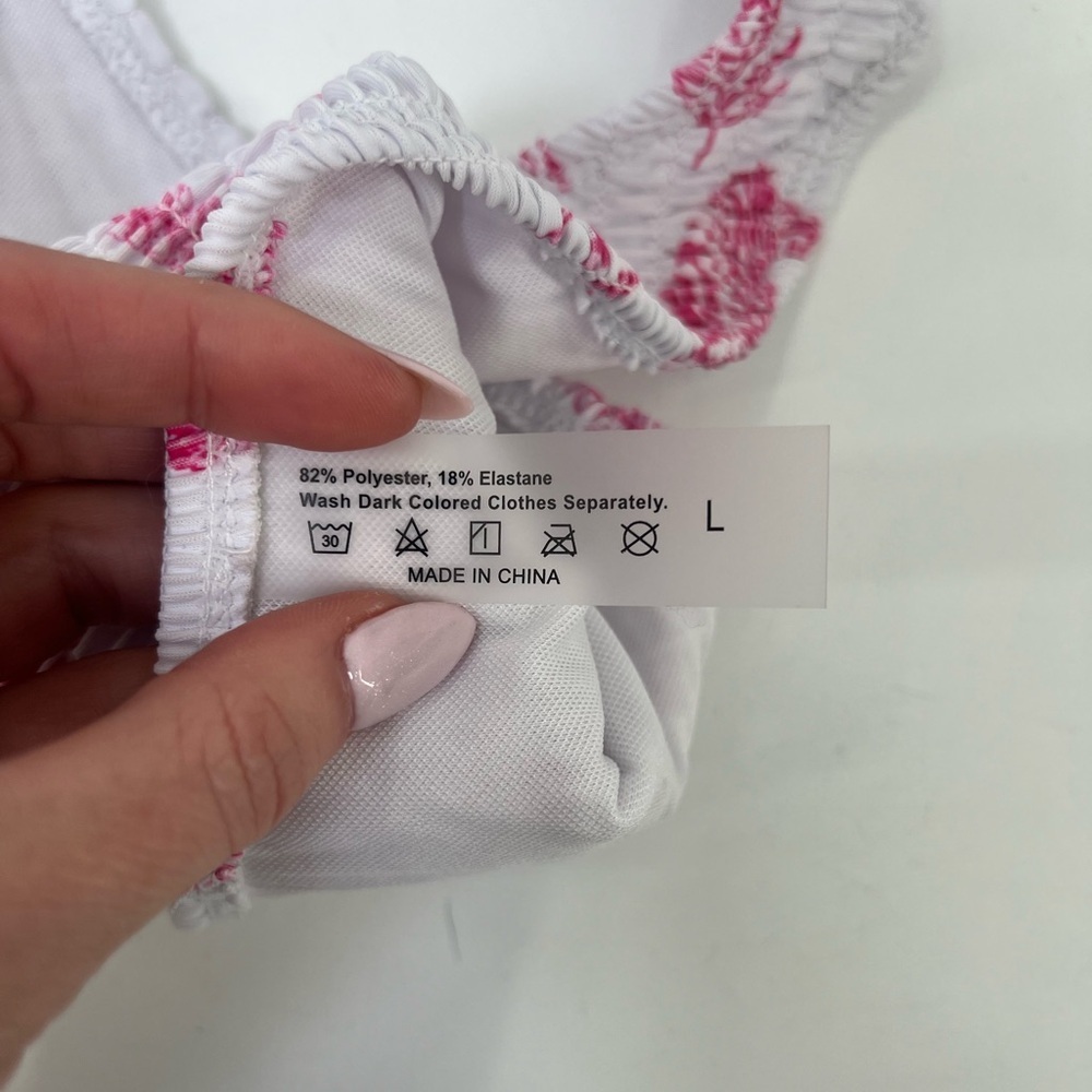 Pink and White Butterfly Print Smocked Two Piece Bikini Underwire Top L Large - Picture 6 of 8